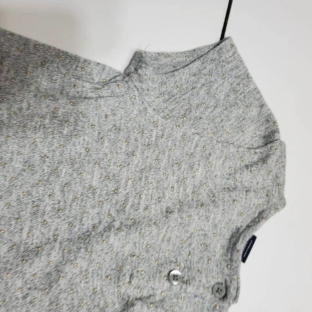 Gap Sweater Dress Girl 5 Gray Marled Gold Beaded Pleated Short Sleeve Button Top